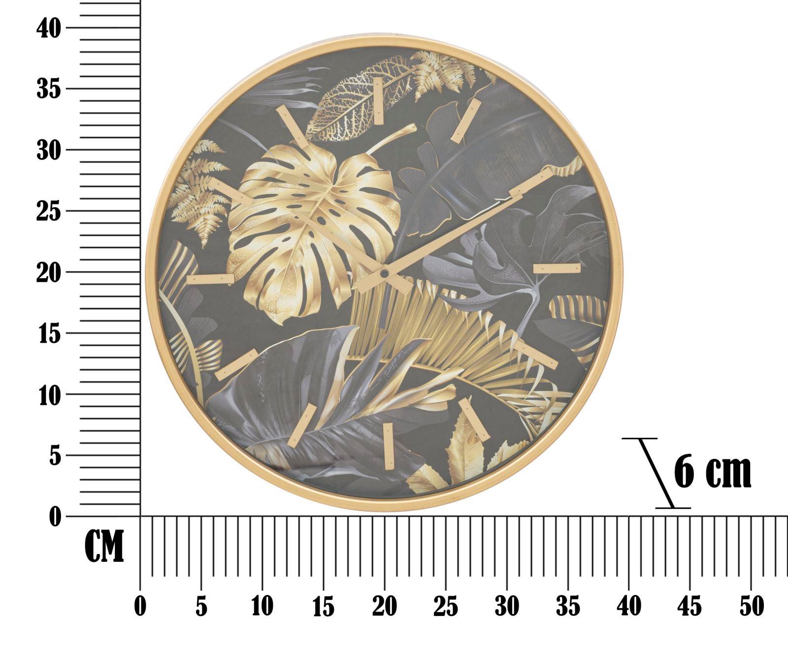 Orologio da Muro Palm Ø40x6 cm in Ferro MDF e Vetro Oro e Nero