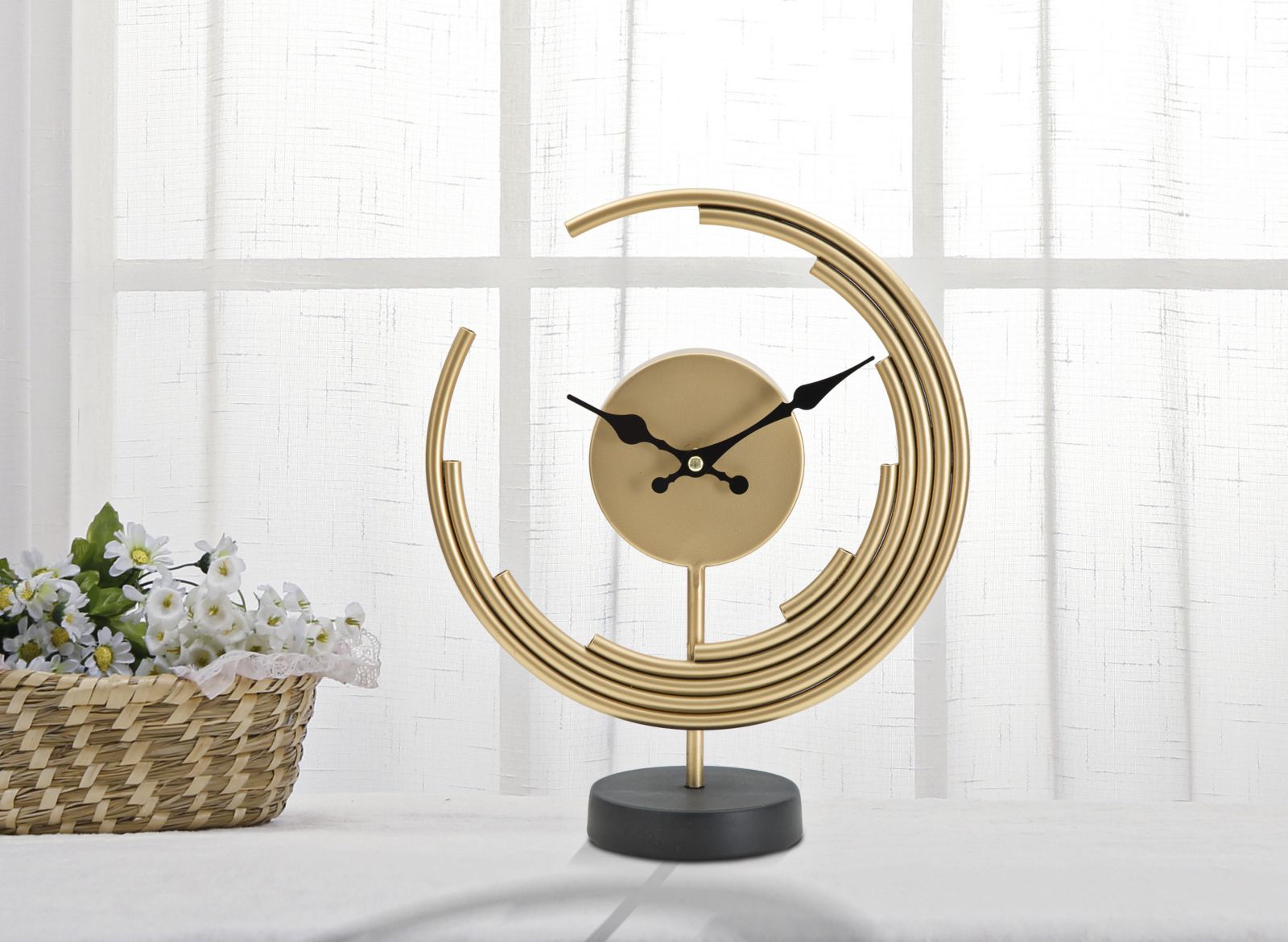 Orologio da Tavolo Moon 25x10x30 cm in Ferro Oro e Nero