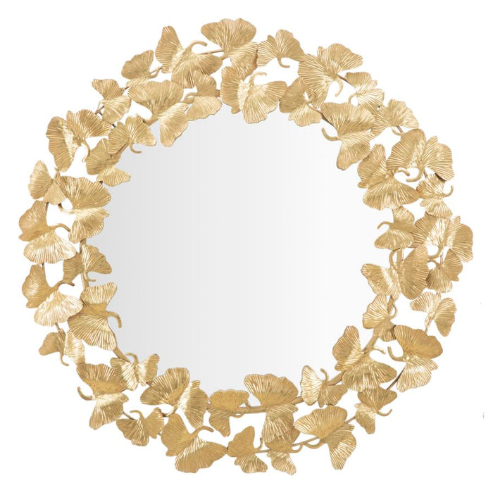 Specchio Foglie Round Ø87x2,5 cm in Ferro e MDF Oro