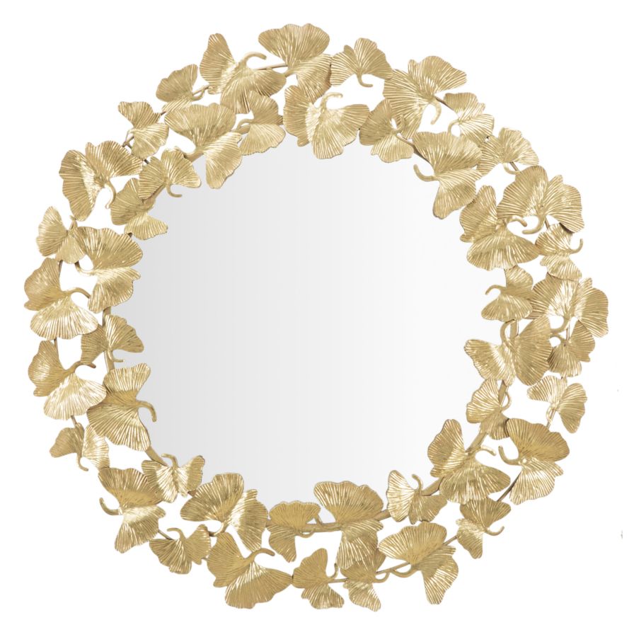 Specchio Foglie Round Ø87x2,5 cm in Ferro e MDF Oro