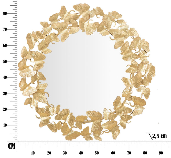 Specchio Foglie Round Ø87x2,5 cm in Ferro e MDF Oro