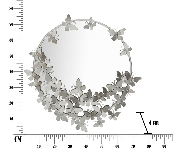 Specchio Farfalle Round Argento Ø74x4x75 cm in Ferro Argento