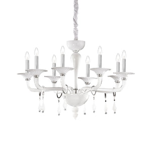 Lampadario Shabby Chic-Provenzale Miramare Vetro Bianco 8 Luci E14