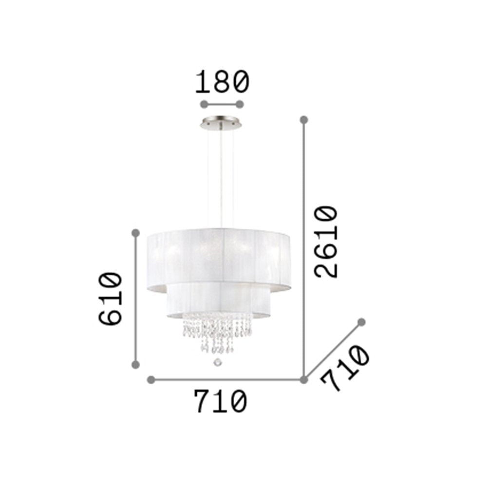 Lampadario Classico Opera Vetro,Tessuto,Cristalloistallo Bianco 6 Luci E27