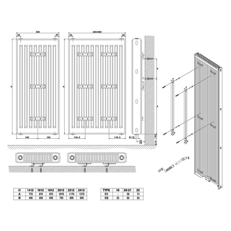 Termoarredo idraulico 180x50 cm interasse mm 50 Modello 'Marilyn' Termocrea