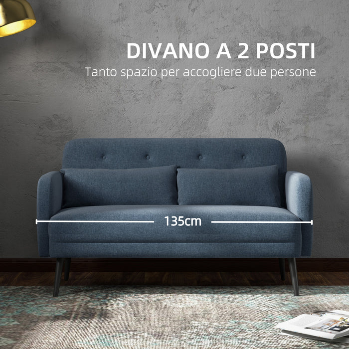 Divano 2 Posti 135x74x82 cm in Tessuto Blu Scuro