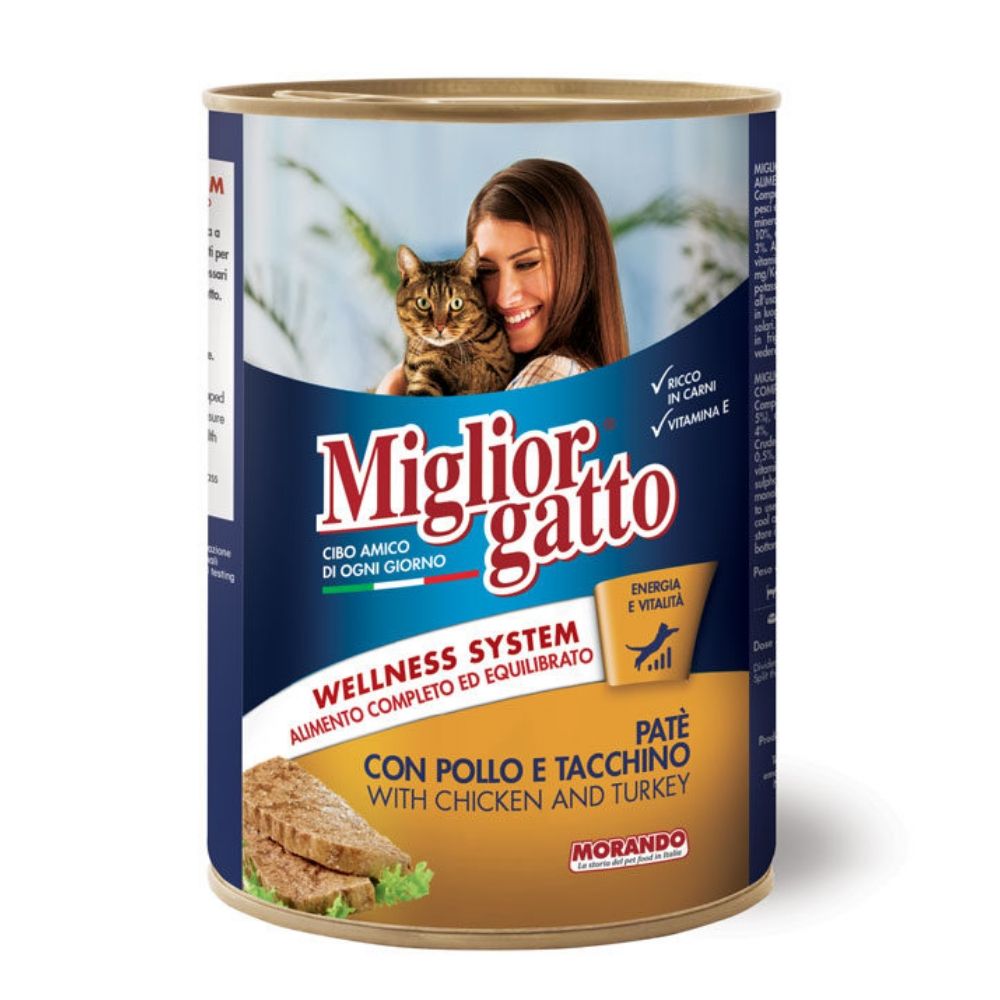 Multipack da 24 barattoli di miglior gatto bocconcini pate' con pollo e tacchino 405 gr ciascuno