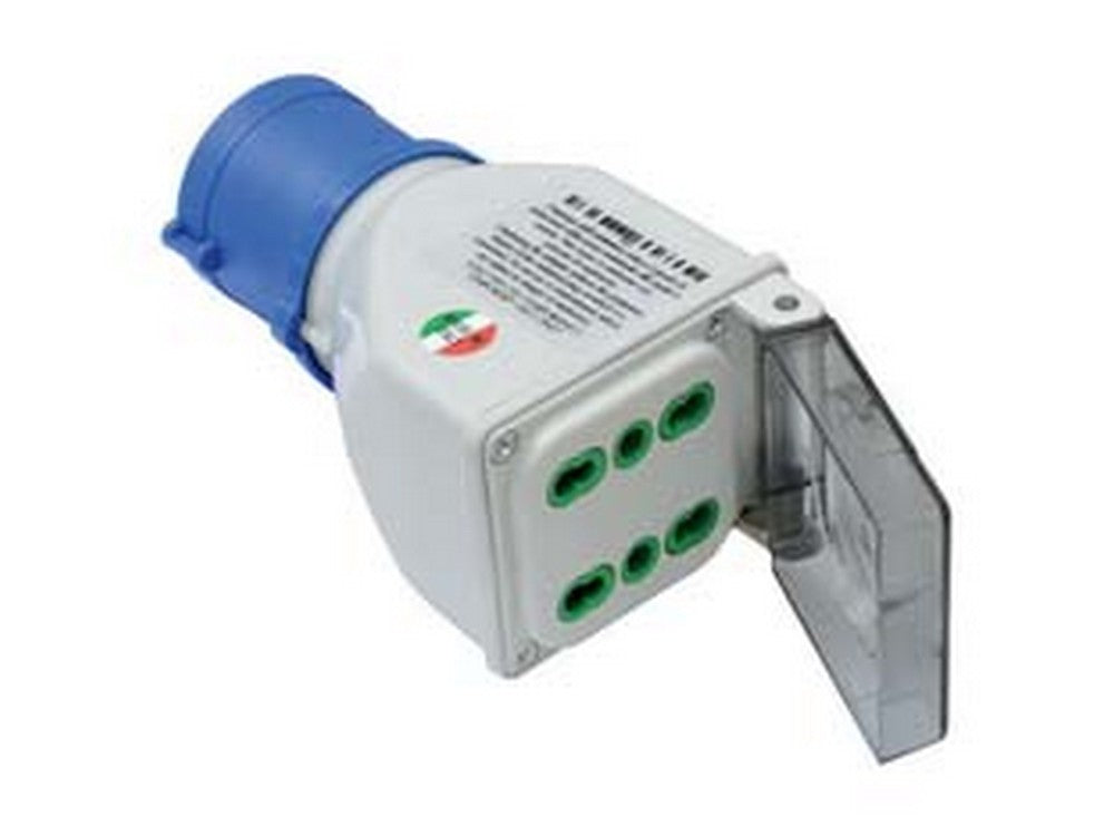 adattatore industriale con spina cee 309 ip44 e 2 prese bipasso - 16a colore blu 73101 cod:ferx.fer87278