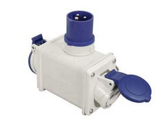 adattatore industriale 220v con spina cee 309 ip44 e 2 prese 2p+t - 16a colore blu 73110 fer88763