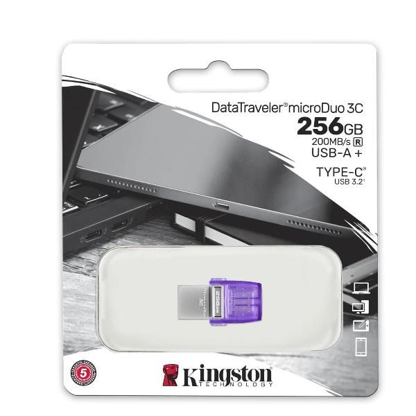 Kingston technology datatraveler 256gb microduo 3c 200mb/s dual usb-a + usb-c - DTDUO3CG3/256GB