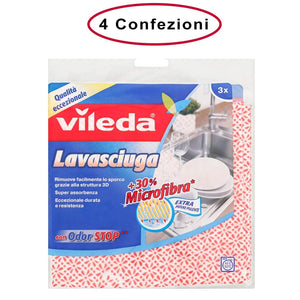 Vileda panno lavasciuga + 30% in microfibra multiuso 4 confezioni da 3 panni