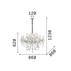 Lampadario Classico Florian Metallo-Cristallo Cromo 18 Luci E14