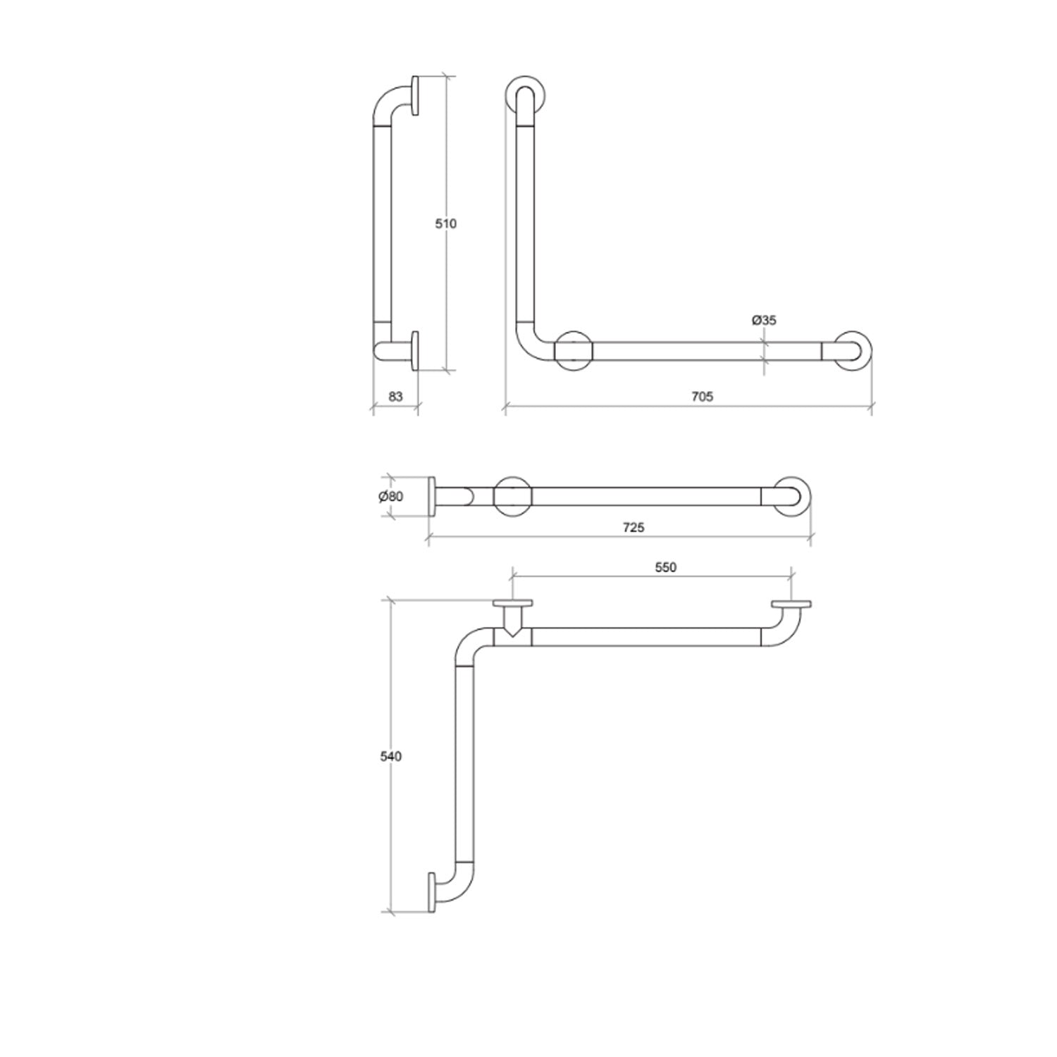 Maniglione di sicurezza reversibile in nylon bianco e acciaio inox collezione Othello di Lineabeta 