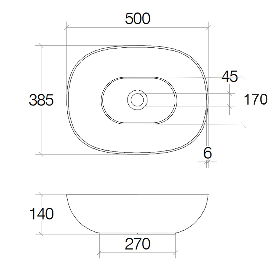 Lavabo vasca ovale da appoggio senza piletta Lineabeta Acquaio in ceramica lucida cm 50x38,5