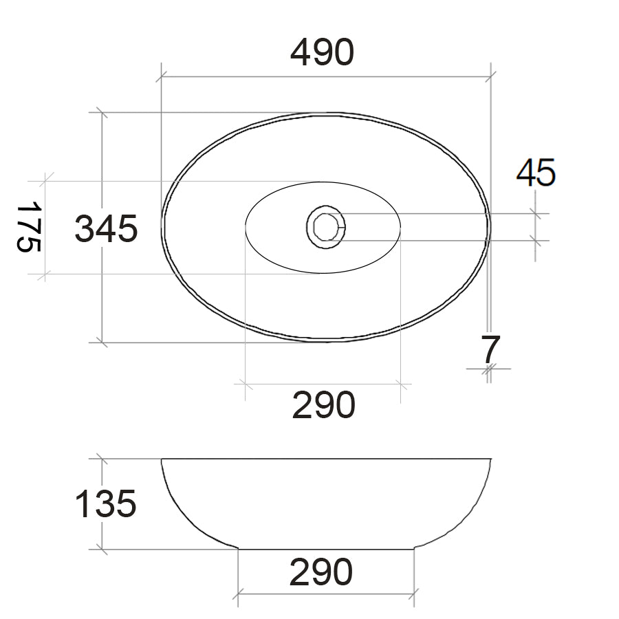 Lavabo ovale da appoggio senza piletta di scarico Lineabeta Acquaio in ceramica bianco opaco cm 49x34,5