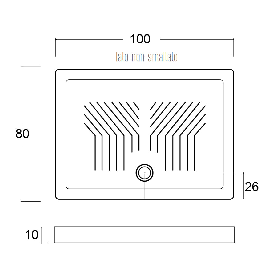 Piatto doccia rettangolare ceramica bianca 80x100 con antiscivolo integrato spessore cm 10