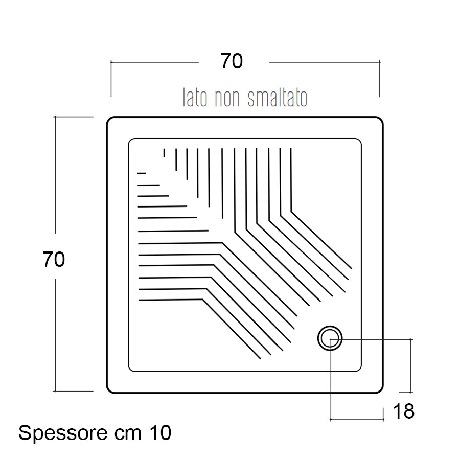 Piatto doccia quadrato in ceramica bianca cm 70x70 con antiscivolo integrato spessore cm 10