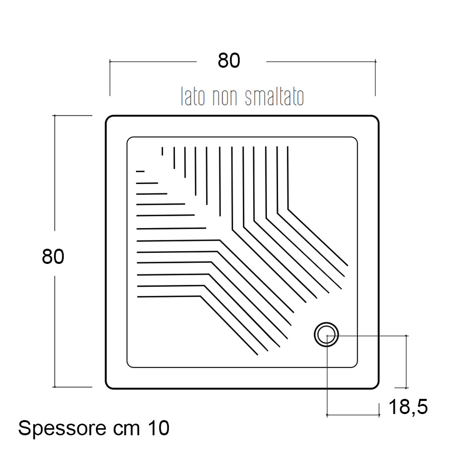 Piatto doccia quadrato in ceramica bianca cm 80x80 con antiscivolo integrato spessore cm 10