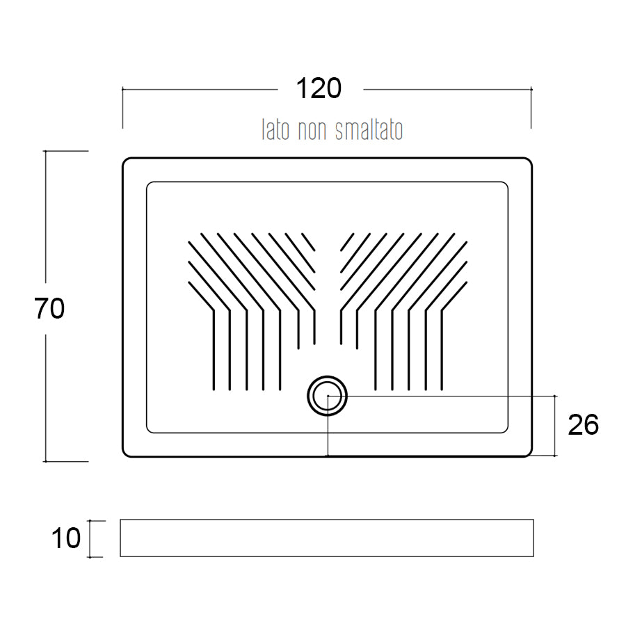 Piatto doccia rettangolare ceramica bianca cm 70x120 con antiscivolo integrato spessore cm 10