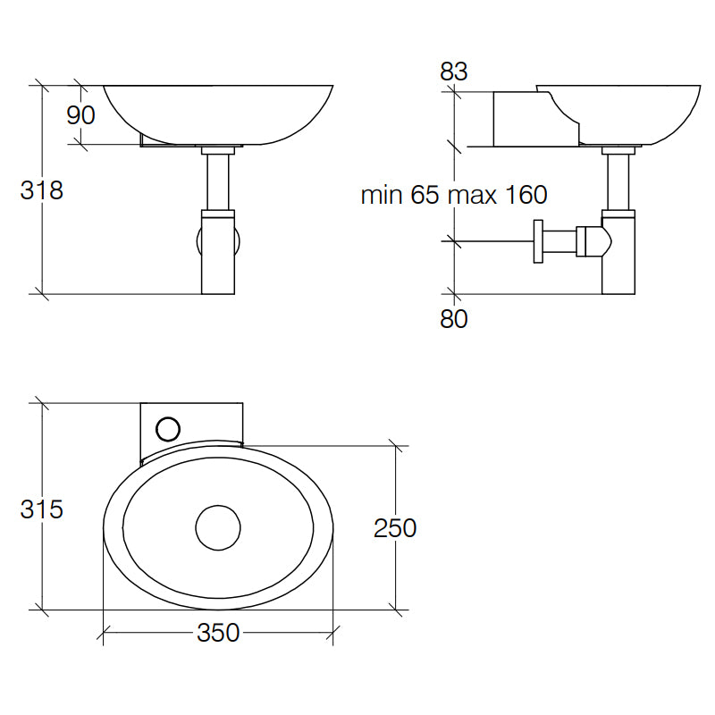 Lavabo a muro con supporto, piletta scarico libero e sifone in Mattstone di Lineabeta collezione Ciuci cm 35x31,5 Bianco