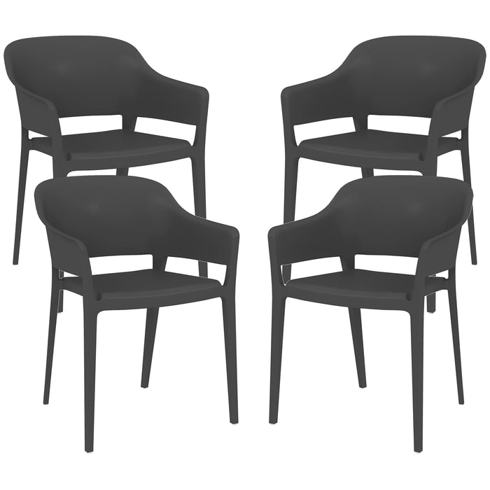 Set 4 Sedie da Giardino  Impilabili con Braccioli e Schienale Alto 56x54,5x77,5 cm in Plastica Nero