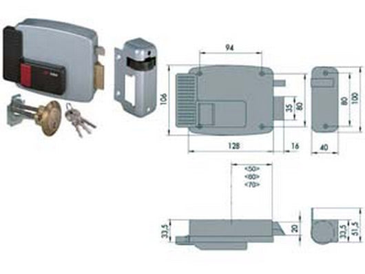 elettroserratura per porte in legno con pulsante interno 11610 - mm.60 dx (11610601) fer65023