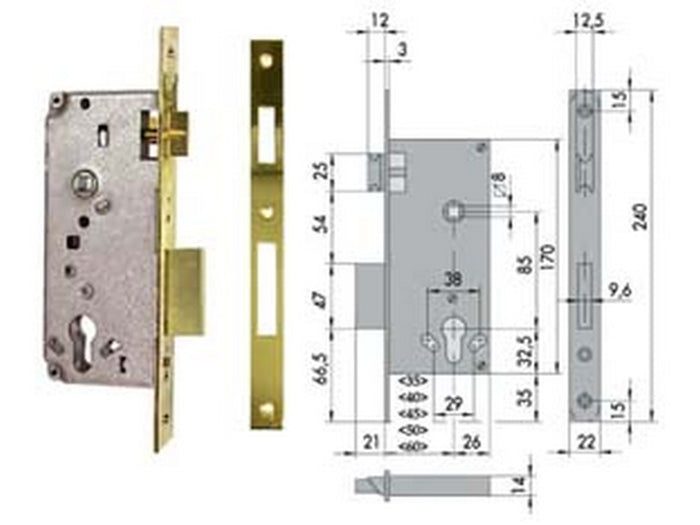 serratura da infilare a cilindro 2 mandate bordo quadro 5c611 - mm.40 (5c611400) fer10917