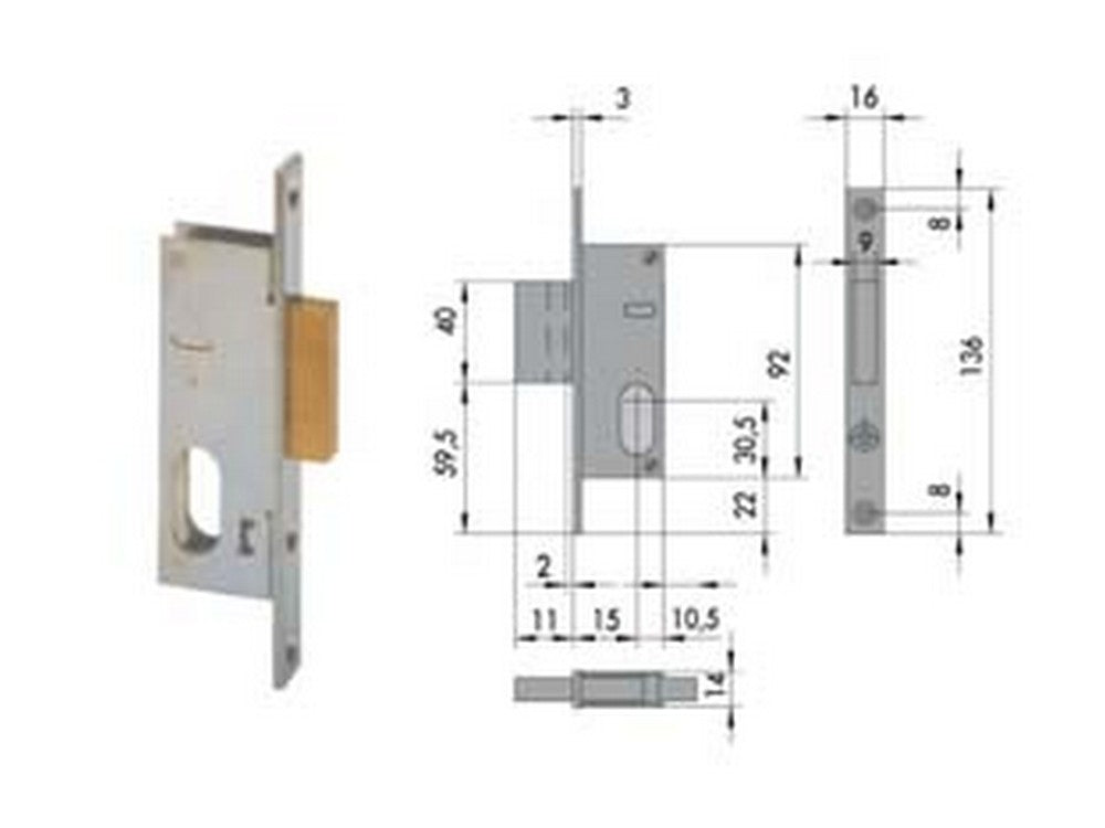 serratura da infilare per montanti solo catenaccio 44240 - mm.15 (44240150) fer65504