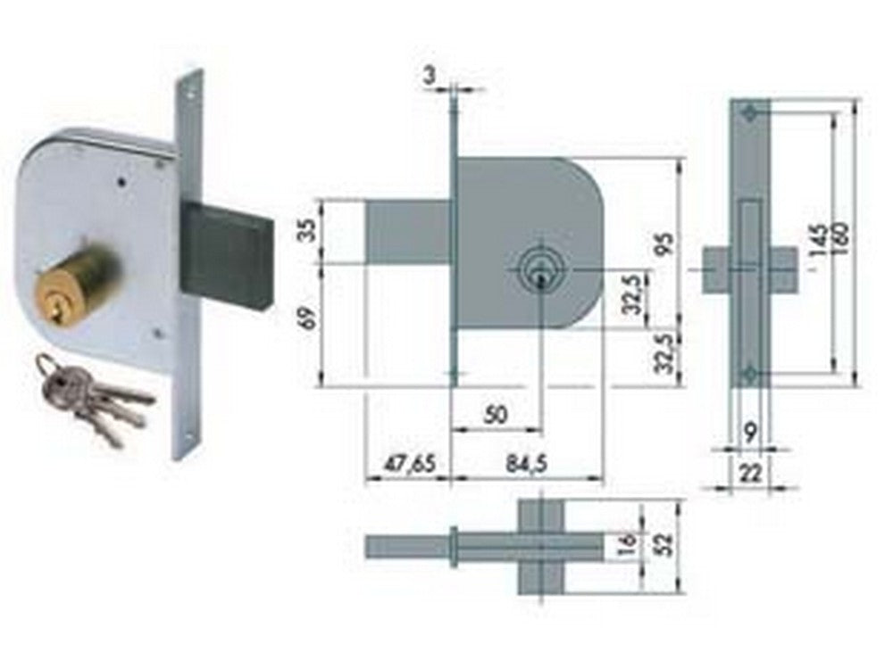 2pz serratura da infilare per cancelli solo catenaccio 42020 - mm.50 (42020500) fer65344