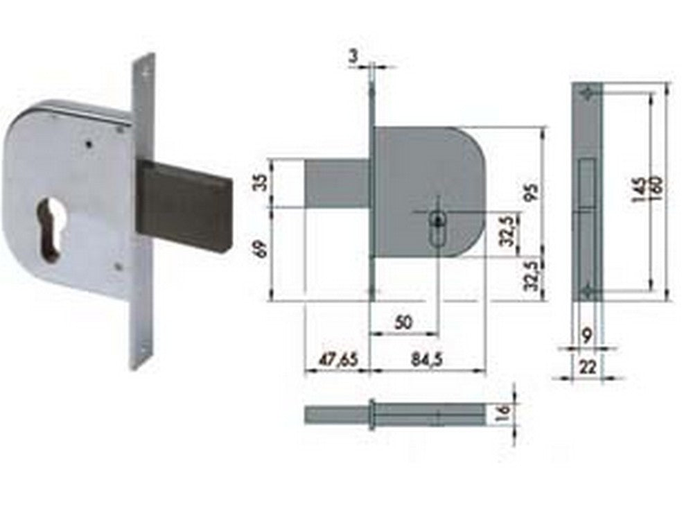 2pz serratura da infilare per cancelli solo catenaccio 42022 - mm.50 (42022500) fer65351