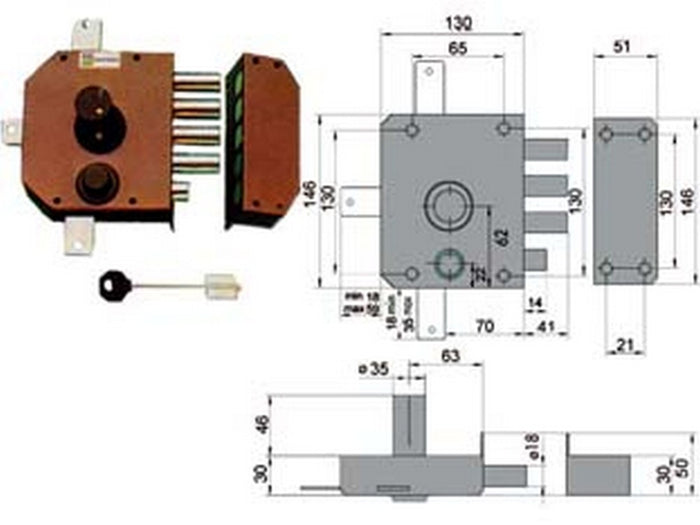 serratura quintuplice da applicare con scrocco doppia mappa 20550 - mm.60 dx (20550vddmj) fer31653