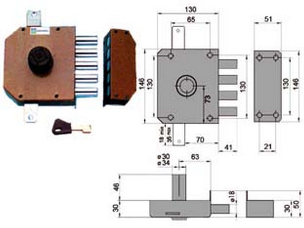 serratura triplice da applicare senza scrocco a pompa 30620 - mm.60 sx cilindro ? mm.30 (30620vs60xe) fer141611