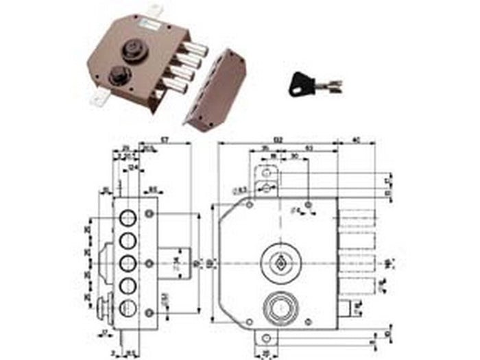 serratura triplice da applicare con scrocco a pompa 30630 - mm.60 dx cilindro ? mm.30 (30630vd60xe) fer141635