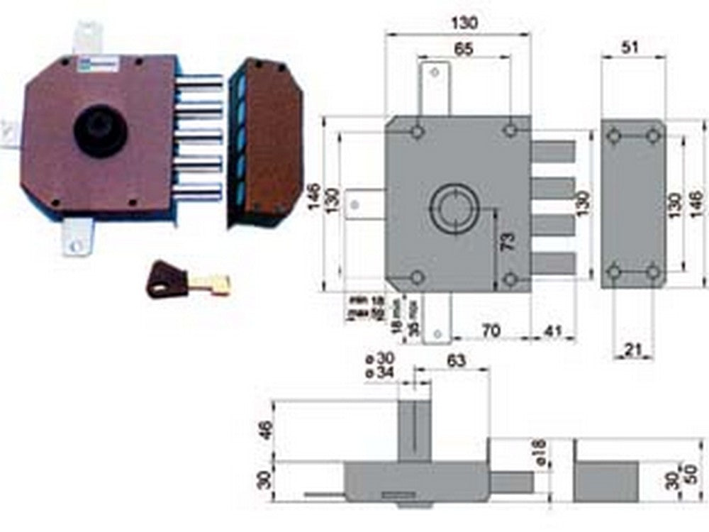 serratura quintuplice da applicare senza scrocco a pompa 30640 - mm.60 sx cilindro ? mm.30 (30640vs60je) fer142434