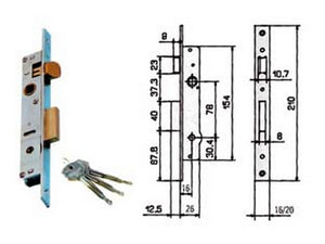 2pz serratura da infilare per montanti con catenaccio e scrocco 901k - mm.16 (9011116) fer68857