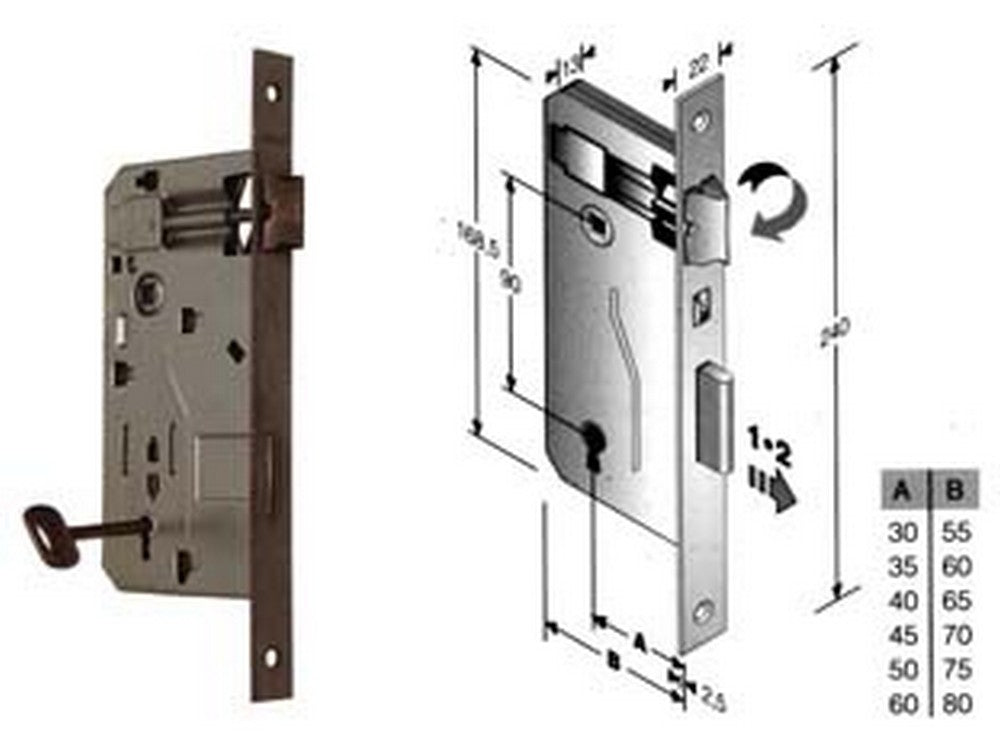 serratura a bussola da infilare bordo quadro bronzato - mm.60 bordo acciaio bronzato fer10795