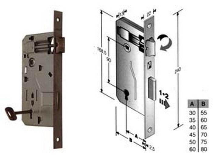 serratura a bussola da infilare bordo quadro bronzato - mm.60 bordo acciaio bronzato fer10795