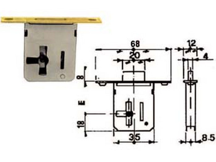 5pz serratura da infilare 1 leva bordo ottonato - mm.35 sx cod:ferx.fer57127