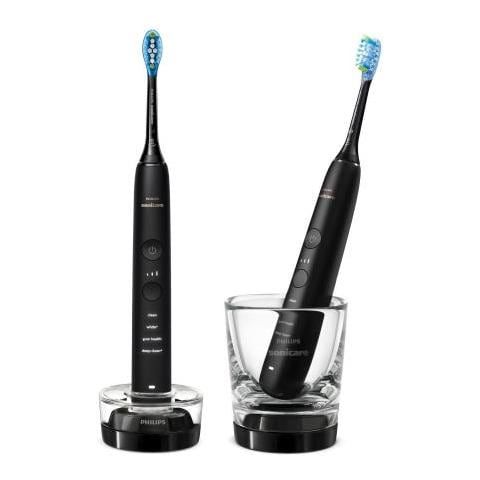 Philips diamondclean 9000 sonicare spazzolini elettrico sonici con app, confezione da 2 spazzolini neri hx9914/54