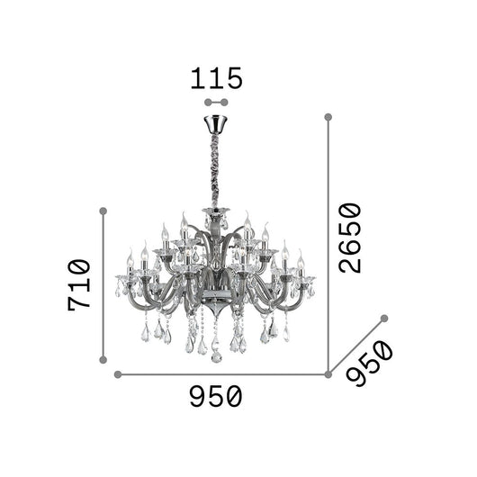 Lampadario Classico Colossal Metallo-Cristallo Grigio 15 Luci E14