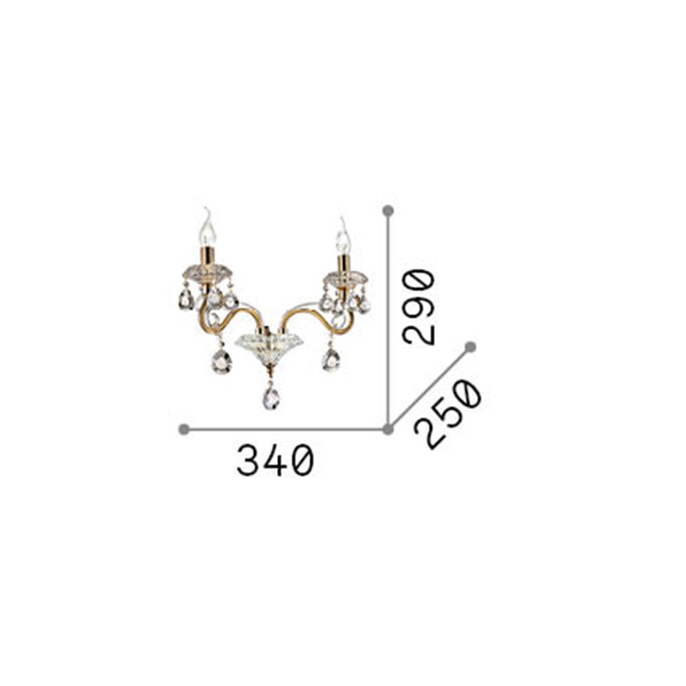 Applique Classica Negresco Metallo-Cristallo Oro 2 Luci E14