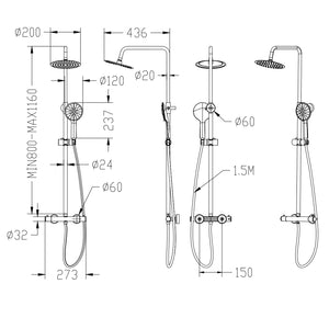 AICA ITALY Sistema Doccia con Miscelatore Termostatico a 38℃, Soffione Doccia Tondo in Acciaio Inox Altezza Regolabile 80-116cm Cromo