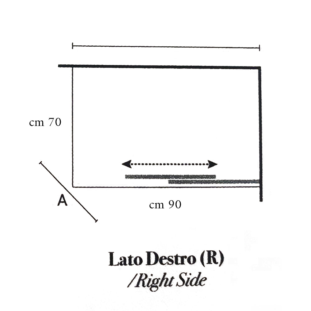 Box doccia rettangolare con apertura angolare cm 90x70 modello Lauren  in cristallo temperato mm 8 -LATO DESTRO