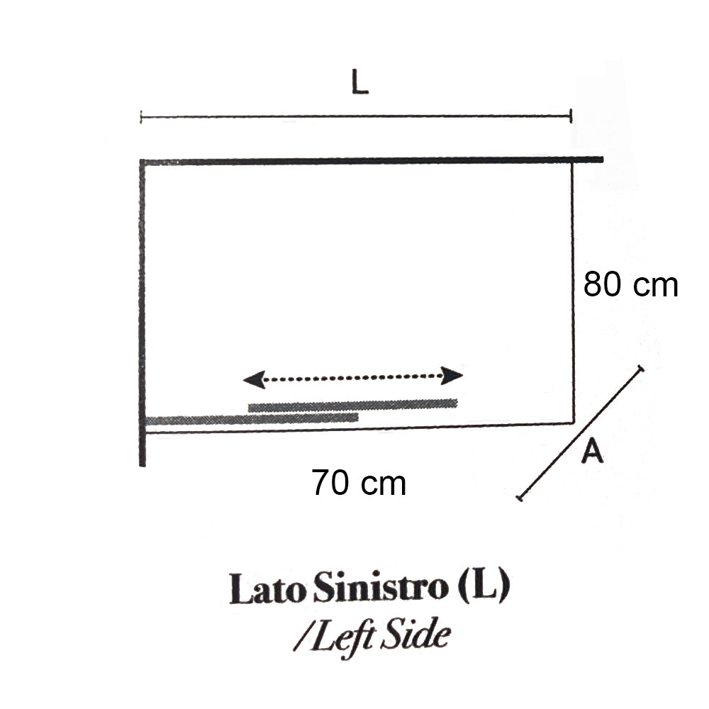 Box doccia rettangolare con apertura angolare cm 70x80 modello Lauren in cristallo temperato mm 8 -LATO SINISTRO