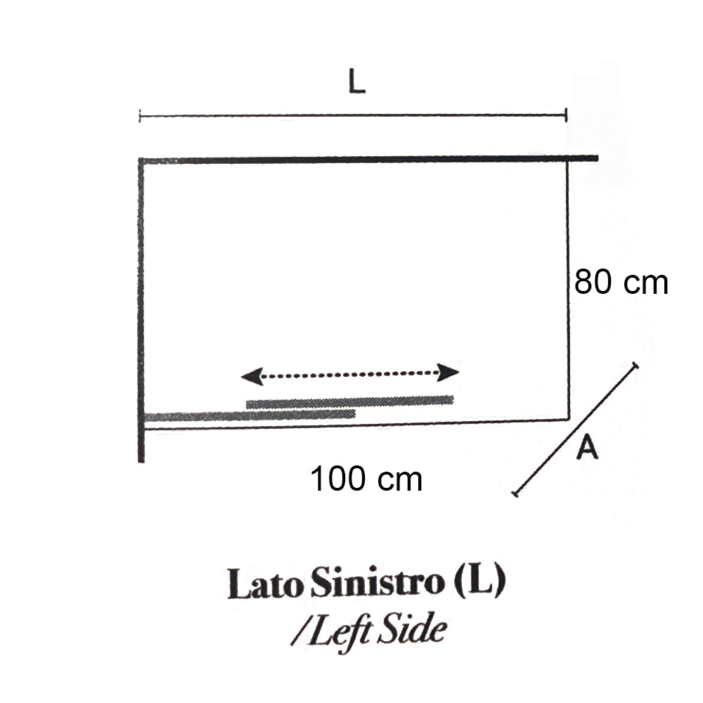 Box doccia rettangolare con apertura angolare cm 100x80 modello Lauren in cristallo temperato mm 8 -LATO SINISTRO