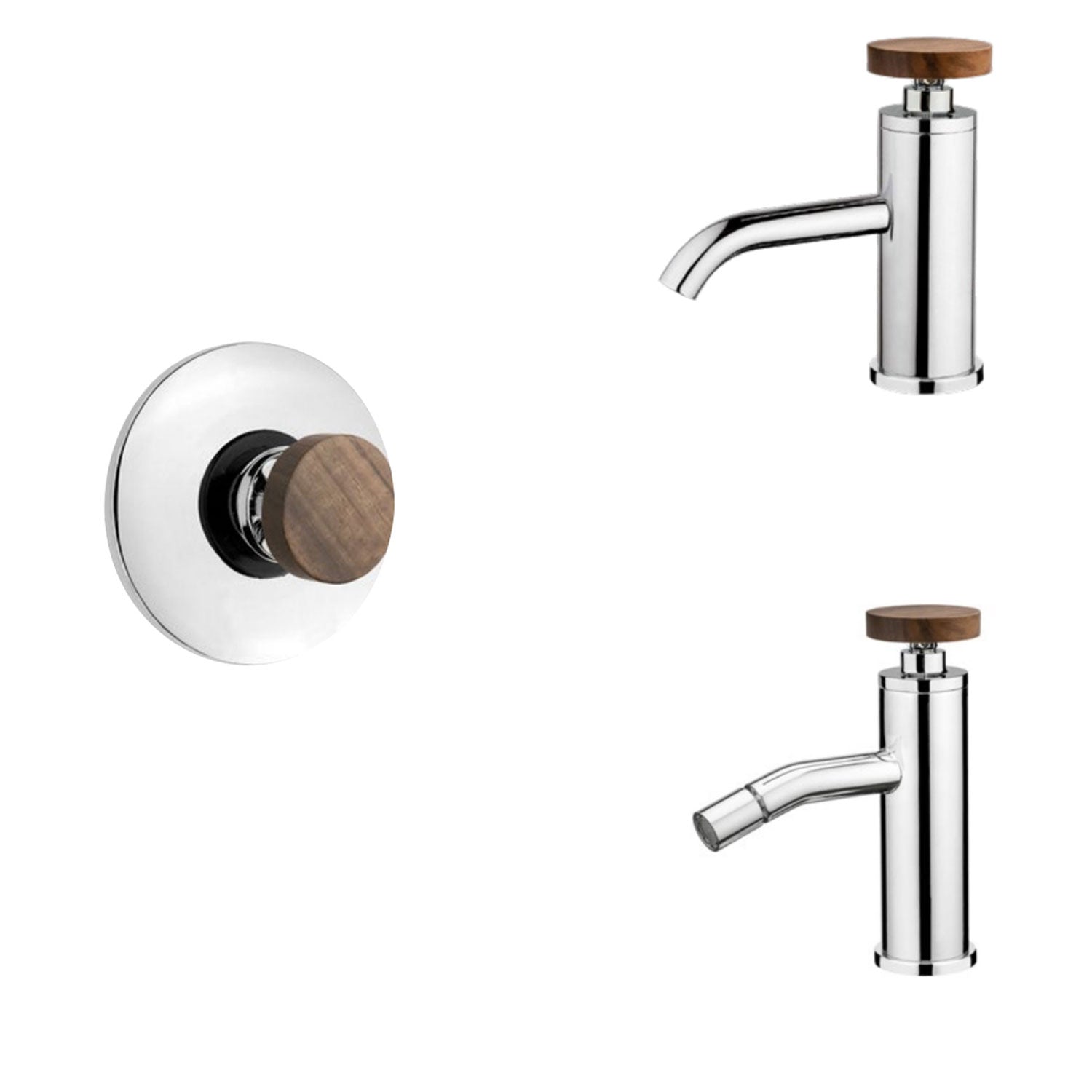 Kit miscelatori lavabo+bidet+doccia in ottone cromato con scarico click-clack serie Nature Keller Taps