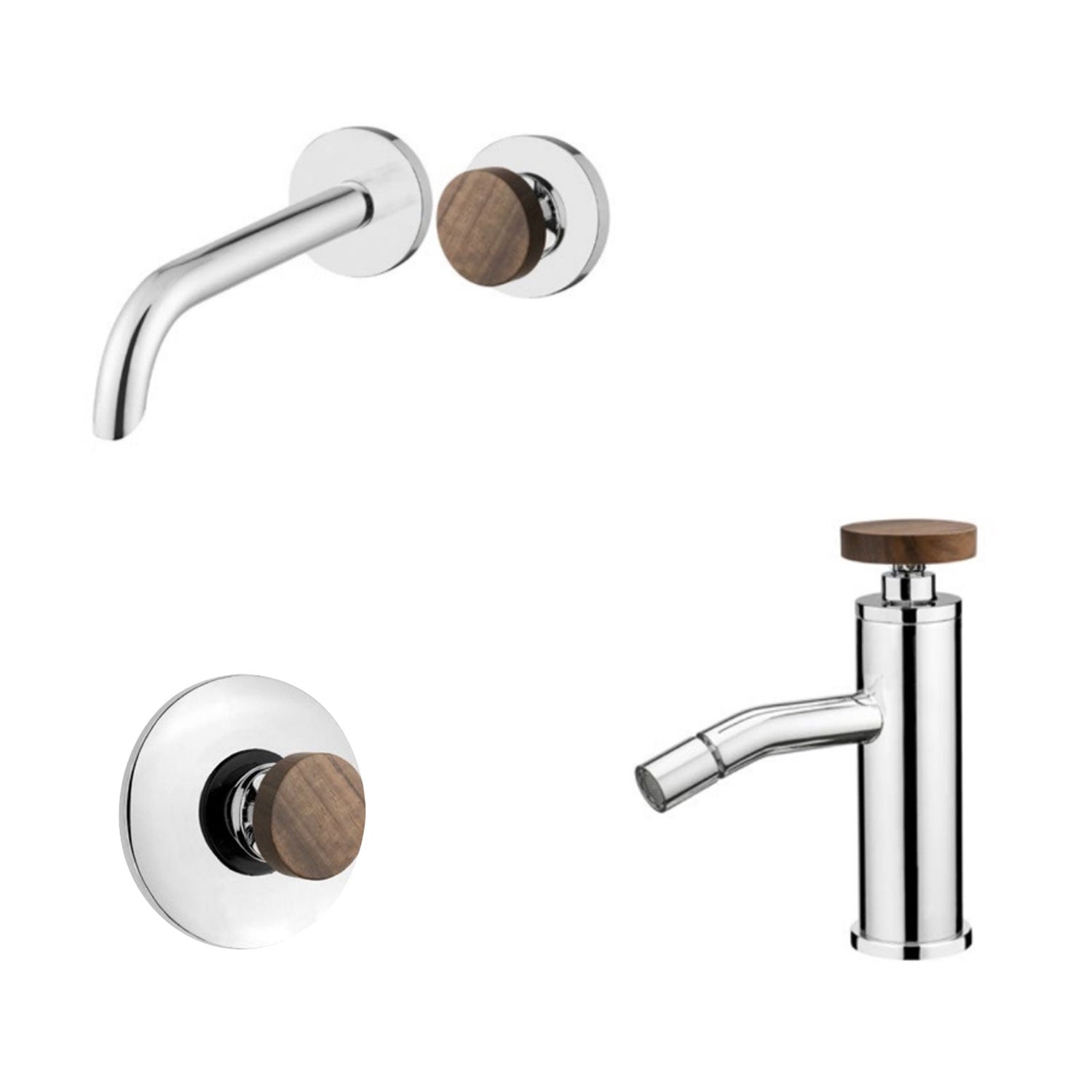 Kit miscelatori lavabo+bidet+doccia in ottone cromato serie Nature Keller Taps - miscelatore lavabo ad incasso