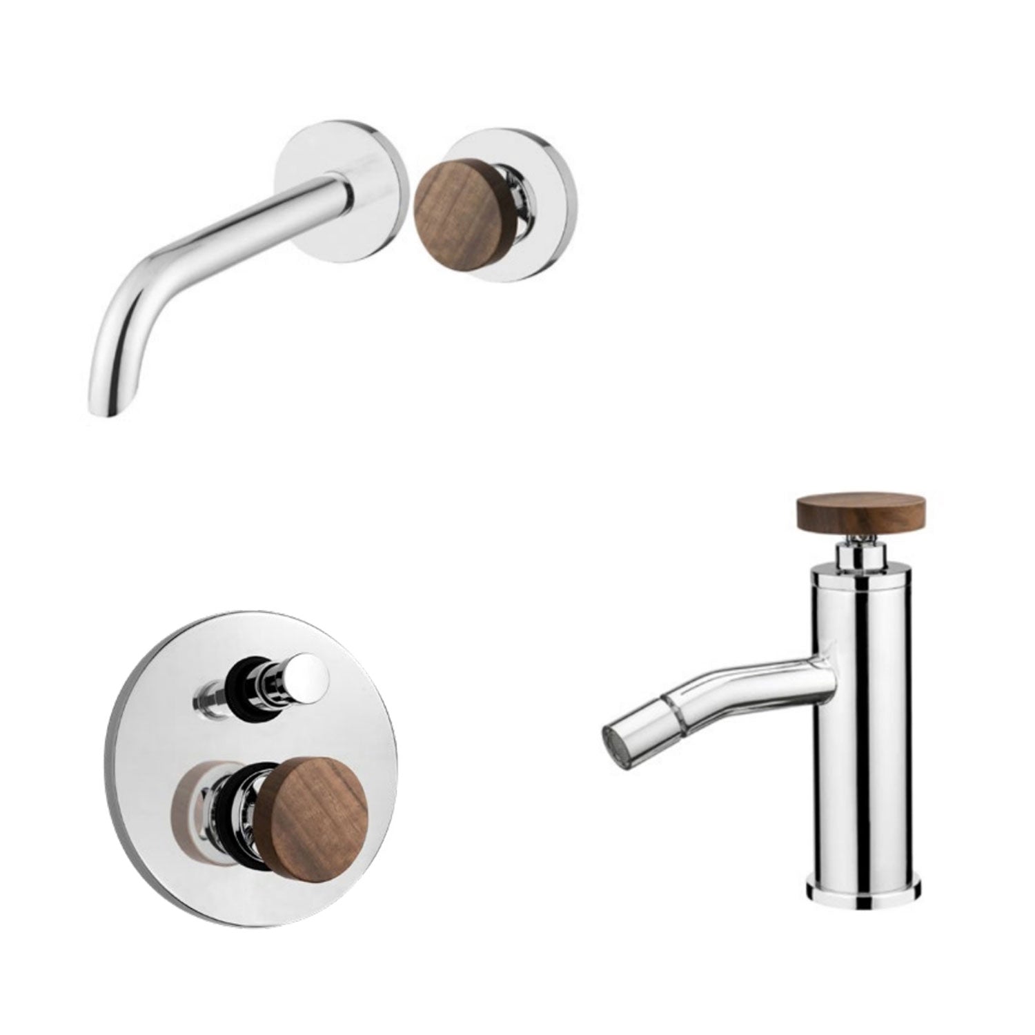 Kit miscelatori lavabo+bidet+doccia con deviatore a 2 uscite in ottone cromato serie Nature Keller Taps - miscelatore lavabo ad incasso