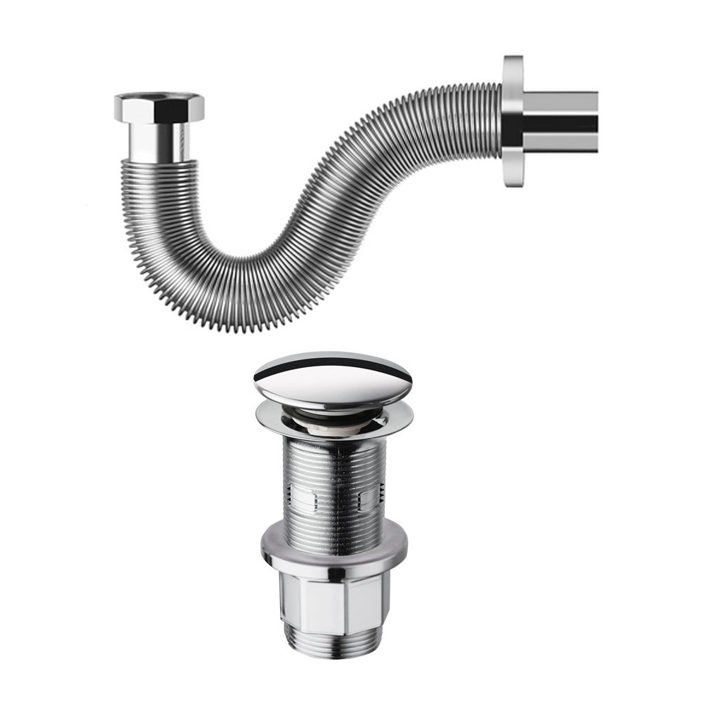 Kit di installazione per lavatoio e lavarredo da bagno con piletta clic clac e sifone flessibile metallico