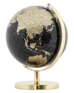 Mappamondo Oro Ø20x28 cm Plastica e Ferro Nero e Oro